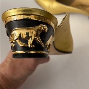 Vintage Coup d’etat gold leather mules